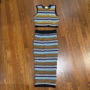 Torn by Ronny Kobo Multicolor Striped Knit Top - Blue, Yellow, Black, White, Tan